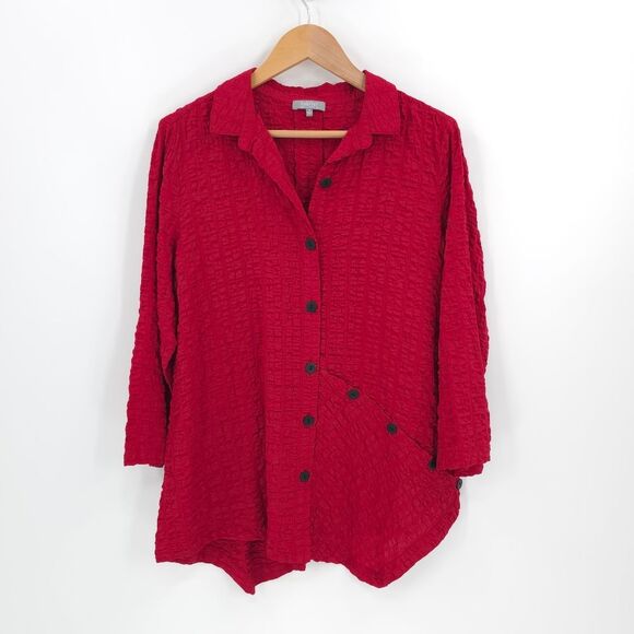 Habitat Womens Asymmetrical Button Up Crinkle Top Lagenlook Textured Small NWT - Picture 1 of 13